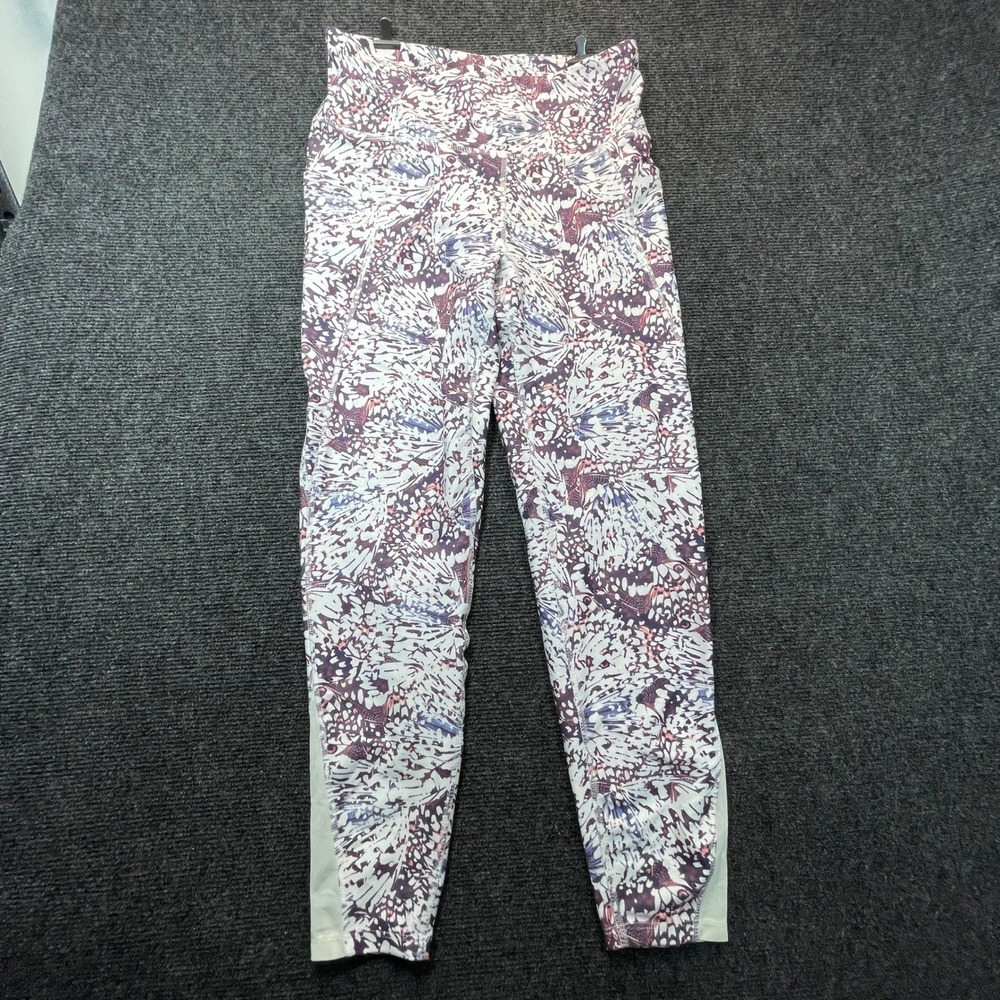 Marika Butterfly Print Leggings Womens L Purple White Mesh Pocket Yoga Athletic